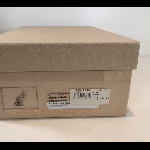 PRADA CALZATURE DONNA LEATHER HEELS STUDDED GROMMETS W/BOX BRW/BLK EUR 38 US 8 - Picture 15 of 16